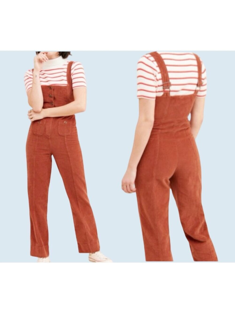 URBAN OUTFITTERS Meridian Button Front Burnt Orange Corduroy Jumpsuit Sz M